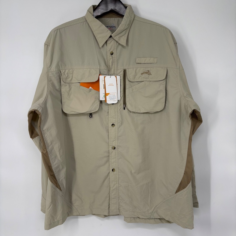 Natural Gear Mens 2XL Dry Vent River Shirt Sandstone UPF 30+ Fishing Outdoor